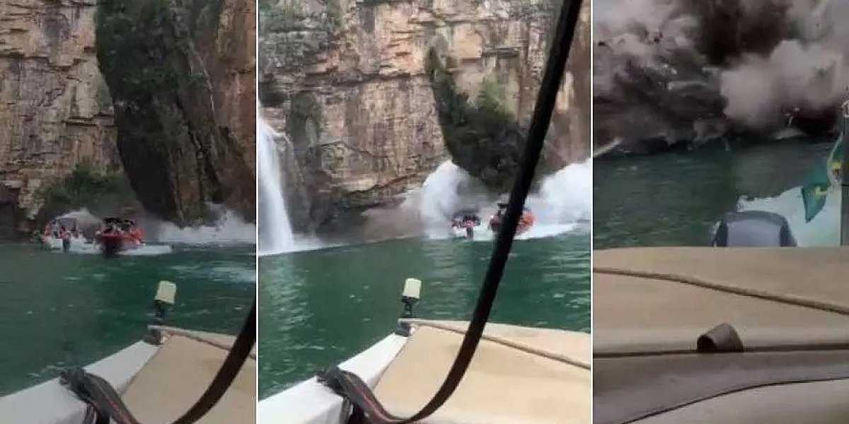 Lanchas são atingidas por rochas no cânion, em Minas Gerais