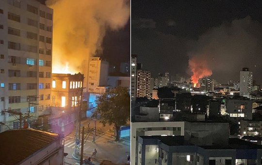 Casarão é destruído por chamas no bairro de Nazaré, em Salvador