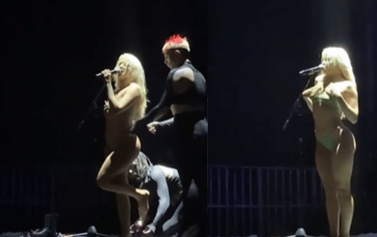 Luísa Sonza tira a roupa em apresentação com Ludmilla