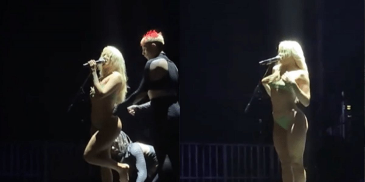 Luísa Sonza tira a roupa em apresentação com Ludmilla