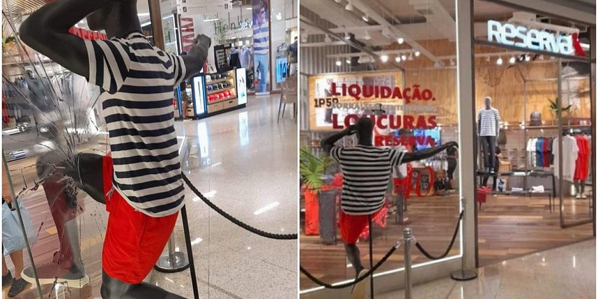 Loja causa polêmica após colocar manequim preto quebrando vidraça