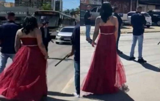 Vídeo: homens com fuzis param trânsito para “dama de vermelho” passar