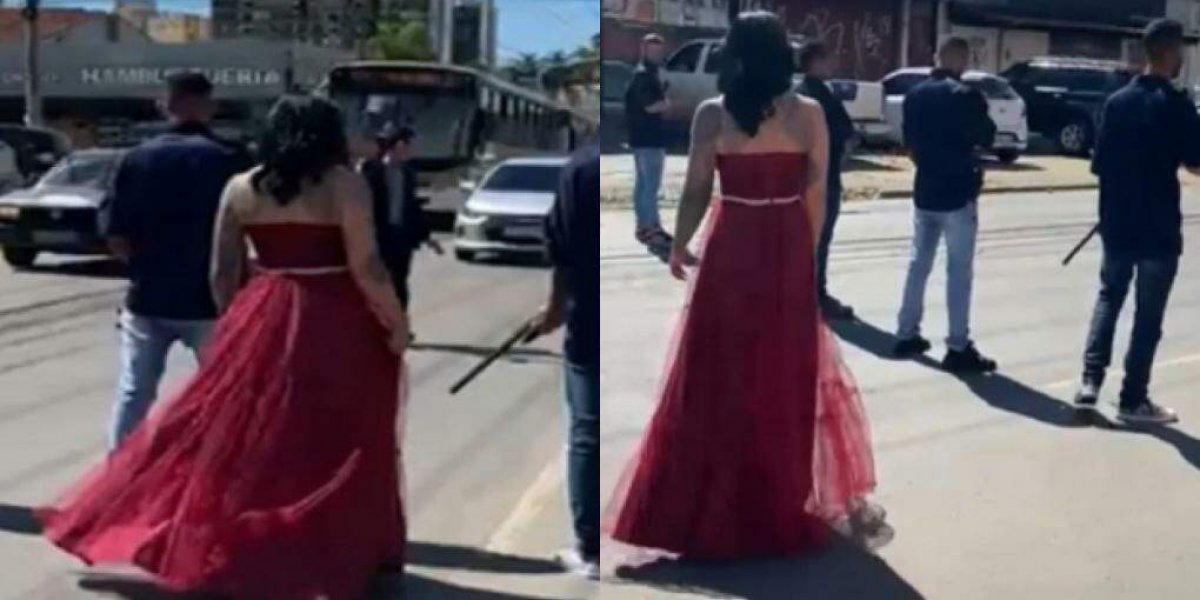 Vídeo: homens com fuzis param trânsito para “dama de vermelho” passar