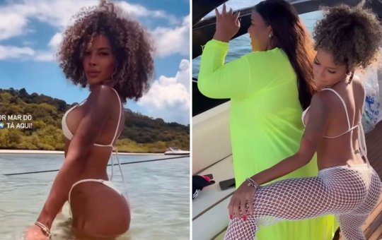Sthe Matos comemora recuperação e reposta rolê de biquíni na lancha com pagodão