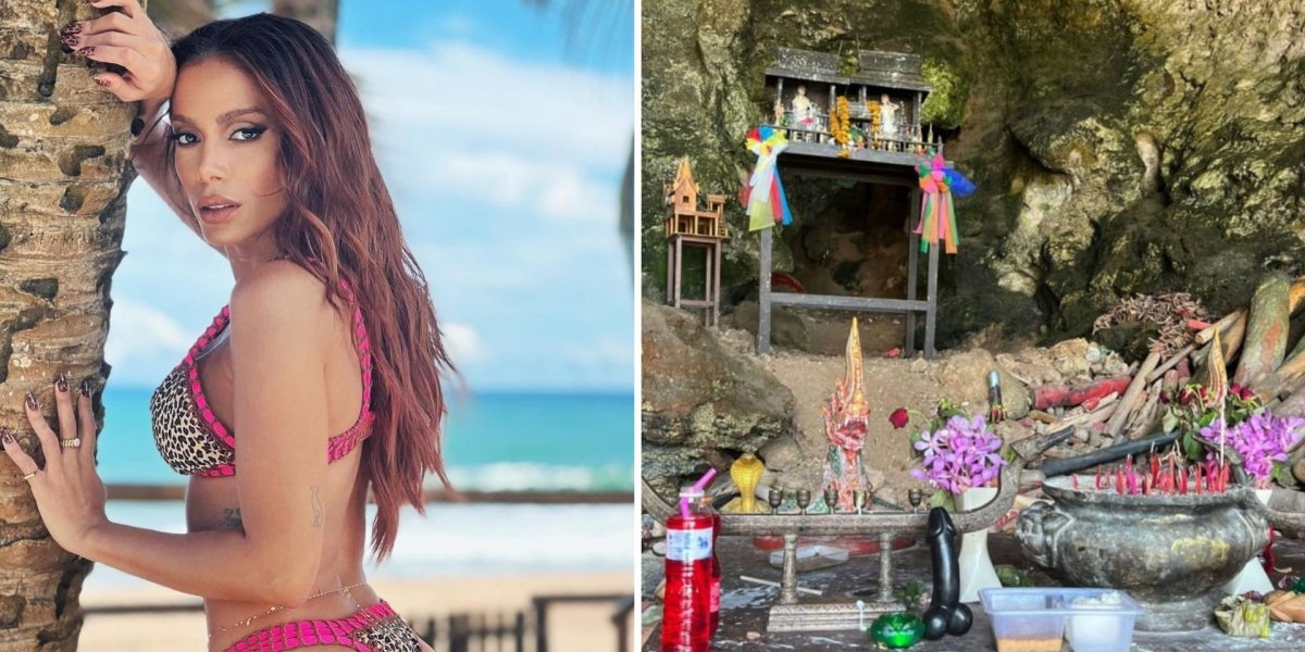 Anitta curte aniversário em 'templo do pênis', praia na Tailândia