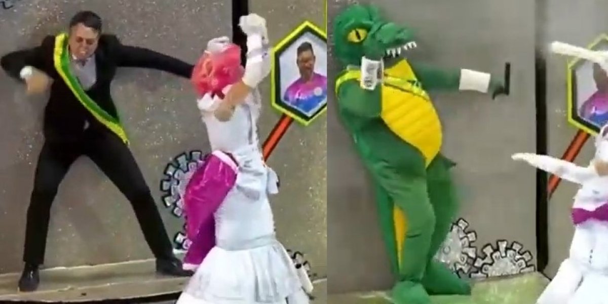 ‘Falso Bolsonaro’ toma vacina e vira jacaré durante desfile em São Paulo