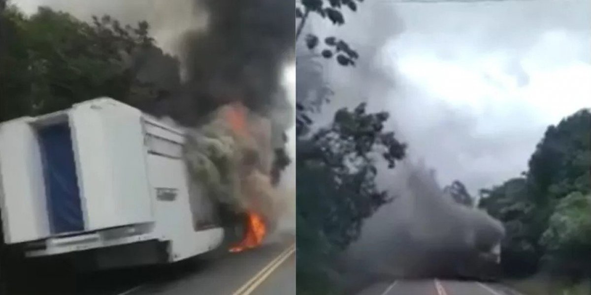Trio elétrico que seguia para micareta em Santa Luzia pega fogo na estrada