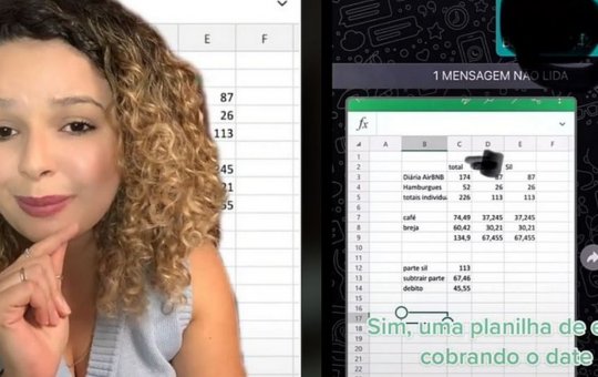 Mulher recebe planilha no Excel cobrando os gastos do primeiro encontro