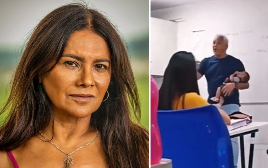 Dira Paes mostra irmão professor ninando bebê de aluna em sala: “Orgulho”
