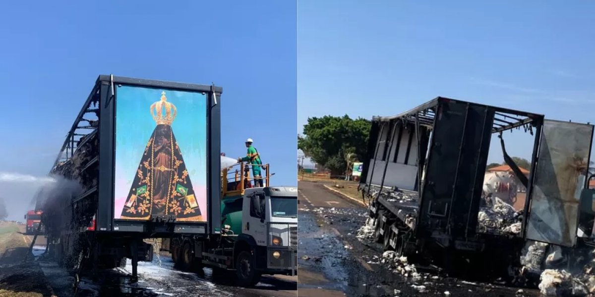 Imagem de Nossa Senhora fica intacta após incêndio destruir carreta