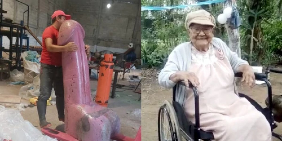 Escultura em formato peniano decora túmulo de idosa; este foi seu último pedido