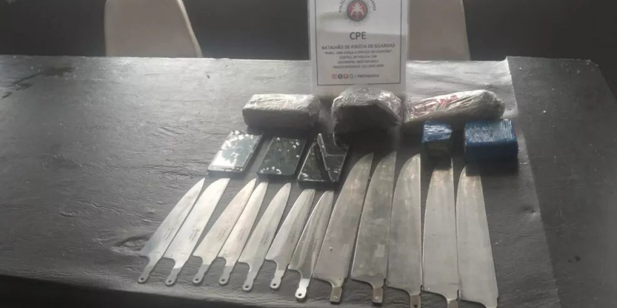 PM flagra grupo arremessando 12 facas para presos da Penitenciária Lemos Brito