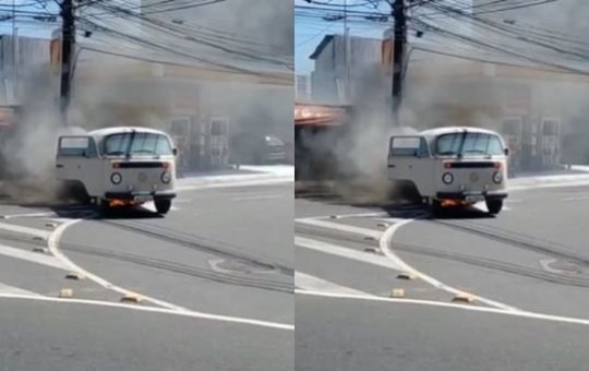 Kombi pega fogo em Matatu de Brotas, em Salvador
