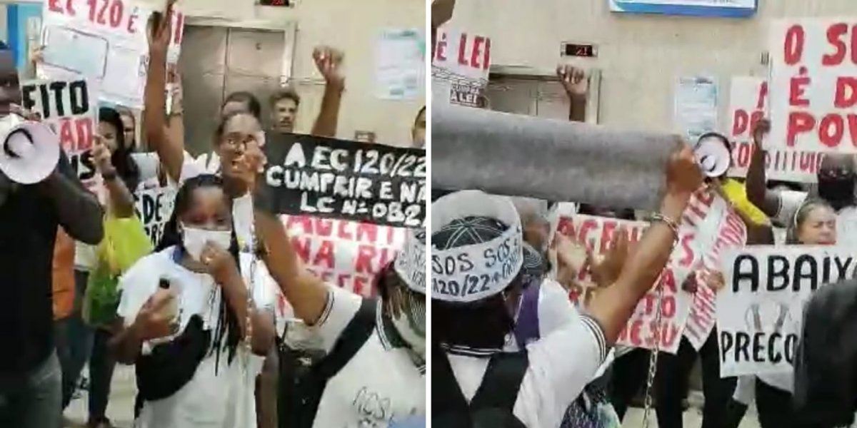 Agentes comunitários protestam na Secretaria Municipal de Saúde nesta sexta (9)