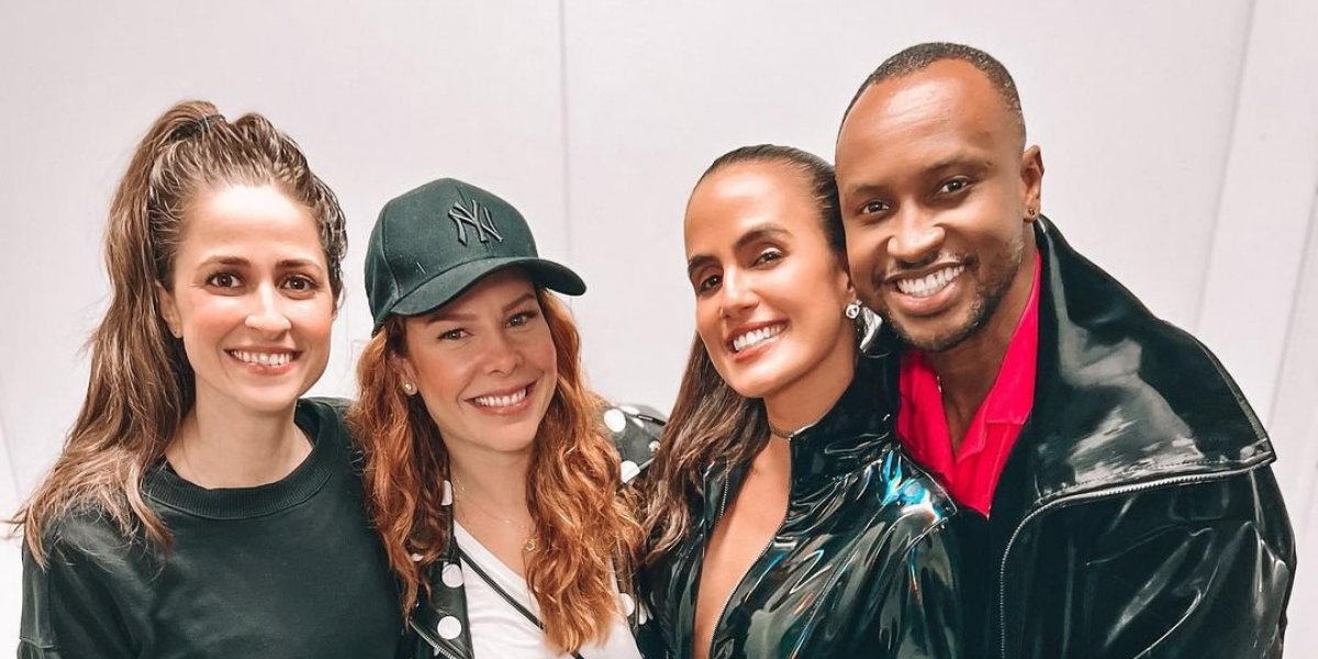Reencontro: Thiaguinho e Fernanda Souza posam com suas atuais namoradas