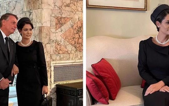 Michelle Bolsonaro faz 'publi' de roupa e sapato no enterro da rainha Elizabeth