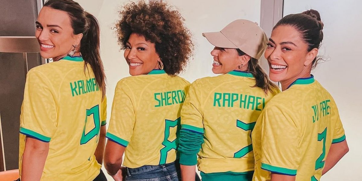 Juliana Paes, Sheron Menezes e amigas roubam a cena em jogo do Brasil