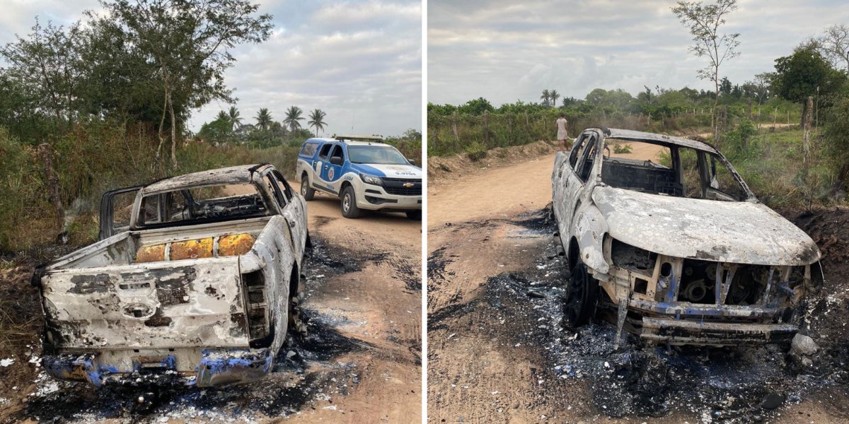Carro usado por criminosos que atacaram bancos em Irará foram incendiados
