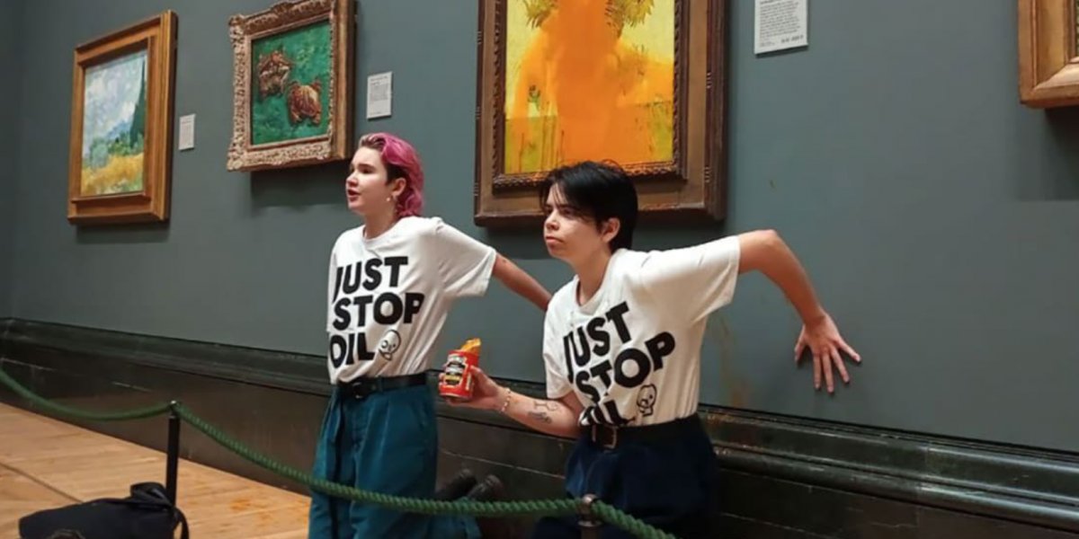 Ativistas jogam sopa de tomate no quadro 'Girassóis', de Van Gogh