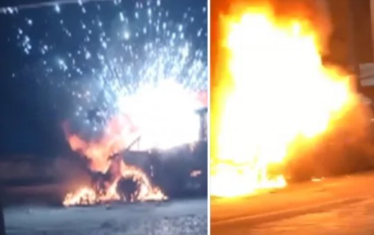 Carro pega fogo e fica destruído na orla de Salvador