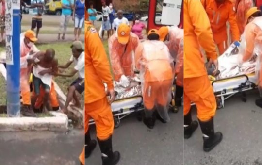 Bombeiros resgatam homem que ficou preso em bueiro de Salvador