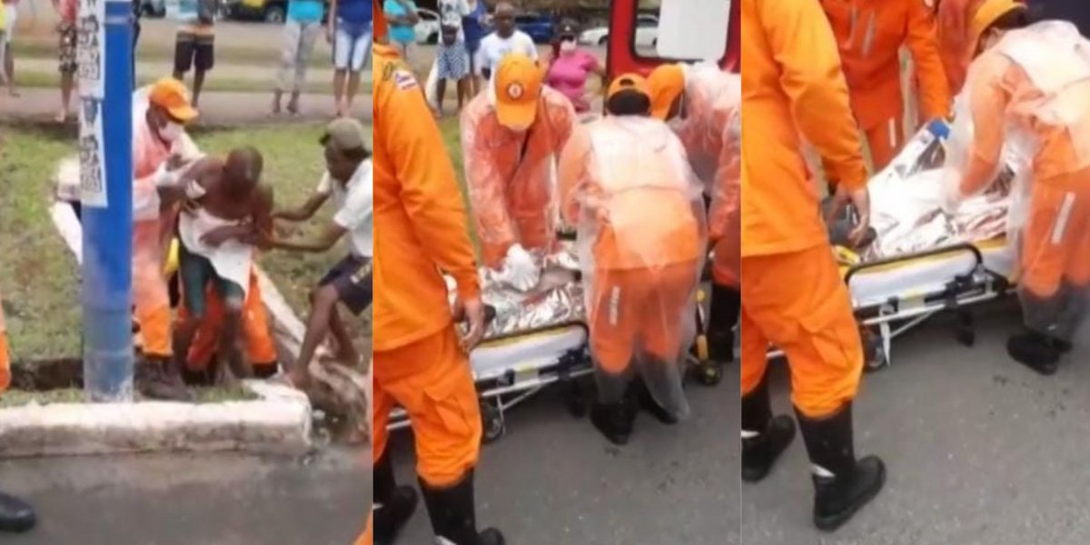 Bombeiros resgatam homem que ficou preso em bueiro de Salvador