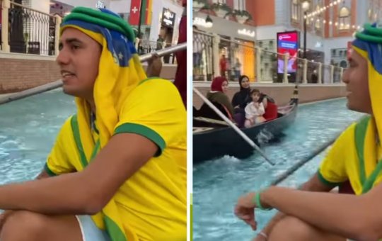 Baiano imita cobradores de vans em canoa no Catar: "Cajazeiras e Boca da Mata"