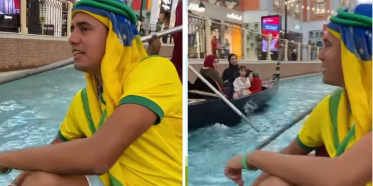 Baiano imita cobradores de vans em canoa no Catar: "Cajazeiras e Boca da Mata"