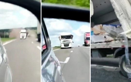 Carreta desgovernada faz zigue-zague na BR-116, na Bahia