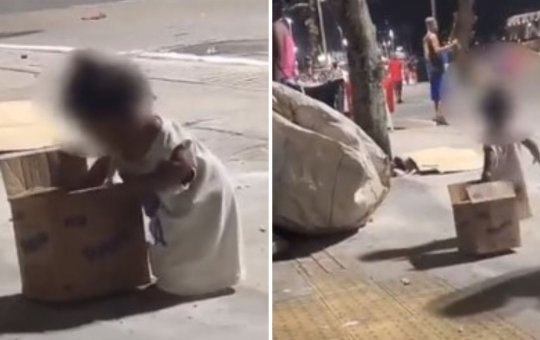 Criança em condição de vulnerabilidade é vista no circuito do Carnaval