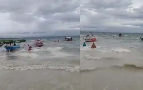 Devido ao mau tempo, embarcação vira na Ilha de Maré