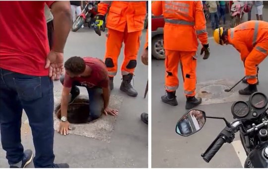 Homem 'viraliza' ao sair do bueiro como se nada tivesse acontecido