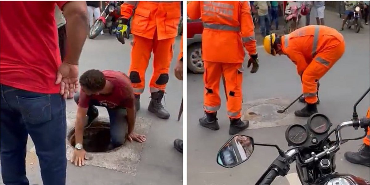 Homem 'viraliza' ao sair do bueiro como se nada tivesse acontecido