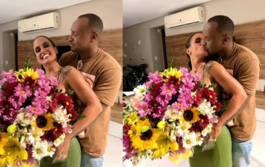 Thiaguinho surpreende Carol Peixinho com visita a Salvador e buquê de flores