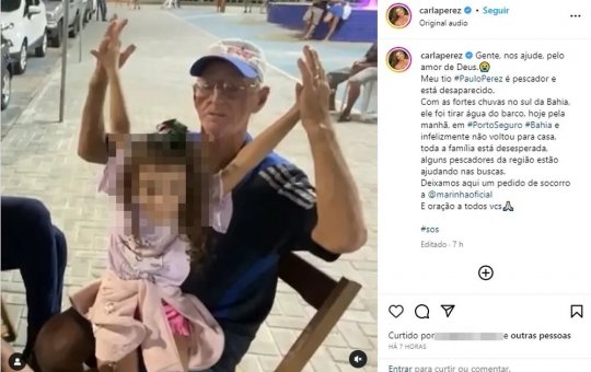 Carla Perez faz apelo para que Marinha encontre seu tio desaparecido
