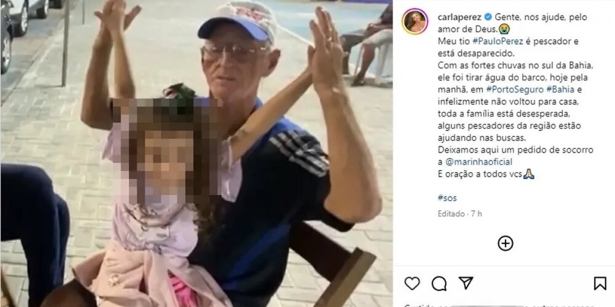 Carla Perez faz apelo para que Marinha encontre seu tio desaparecido