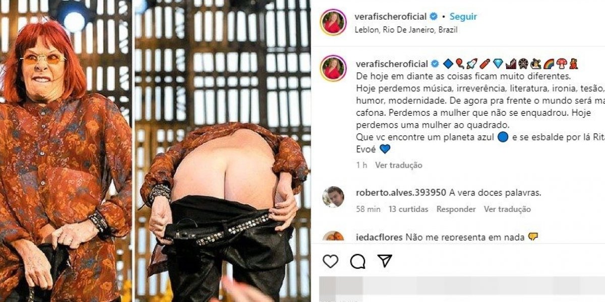 Em post de homenagem, Vera Fischer relembra show que Rita Lee mostrou o bumbum