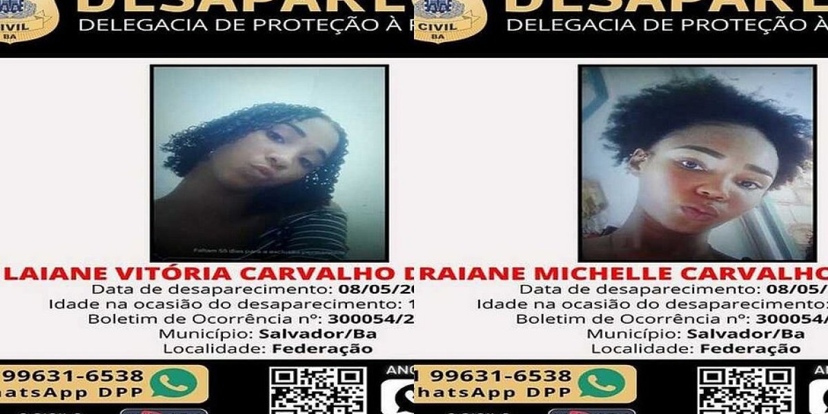 Irmãs desaparecem em Salvador após mais velha ter namoro proibido pelo pai