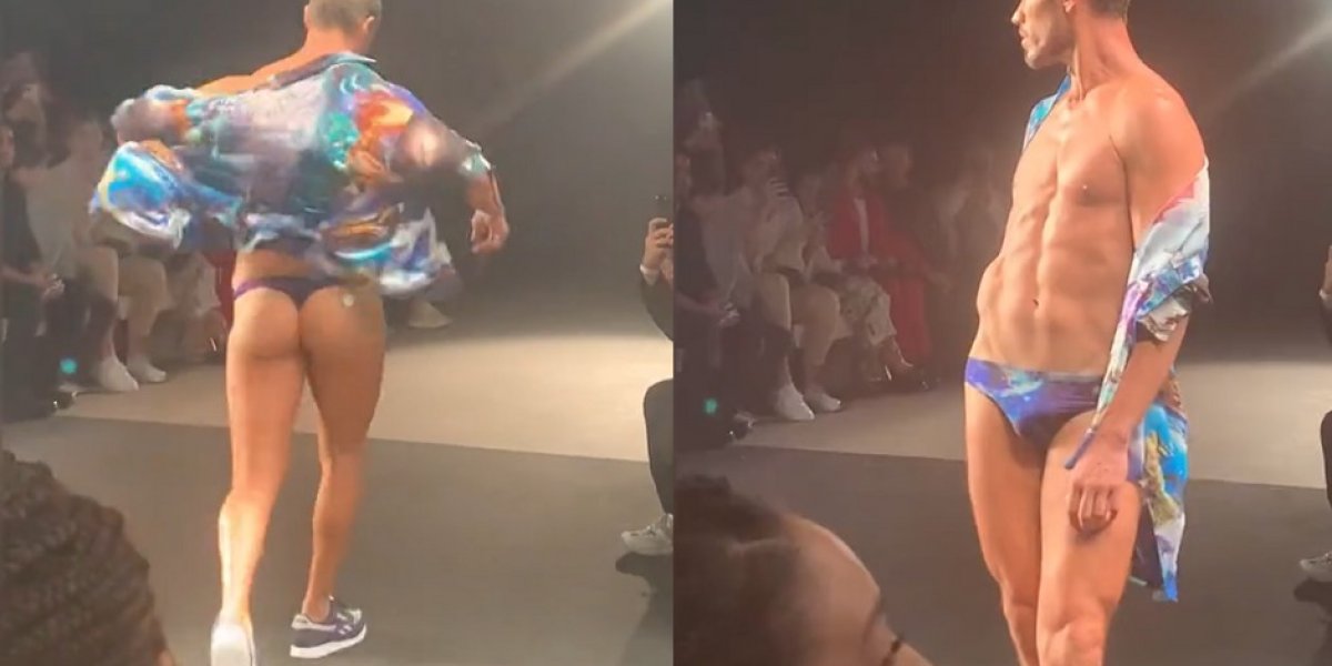 José Loreto desfila de sunga fio-dental na São Paulo Fashion Week; veja