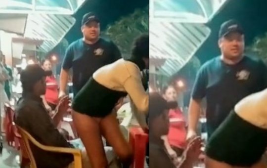 Homem expulsa a 'chibatadas' casal que estava 'sarrando' na mesa