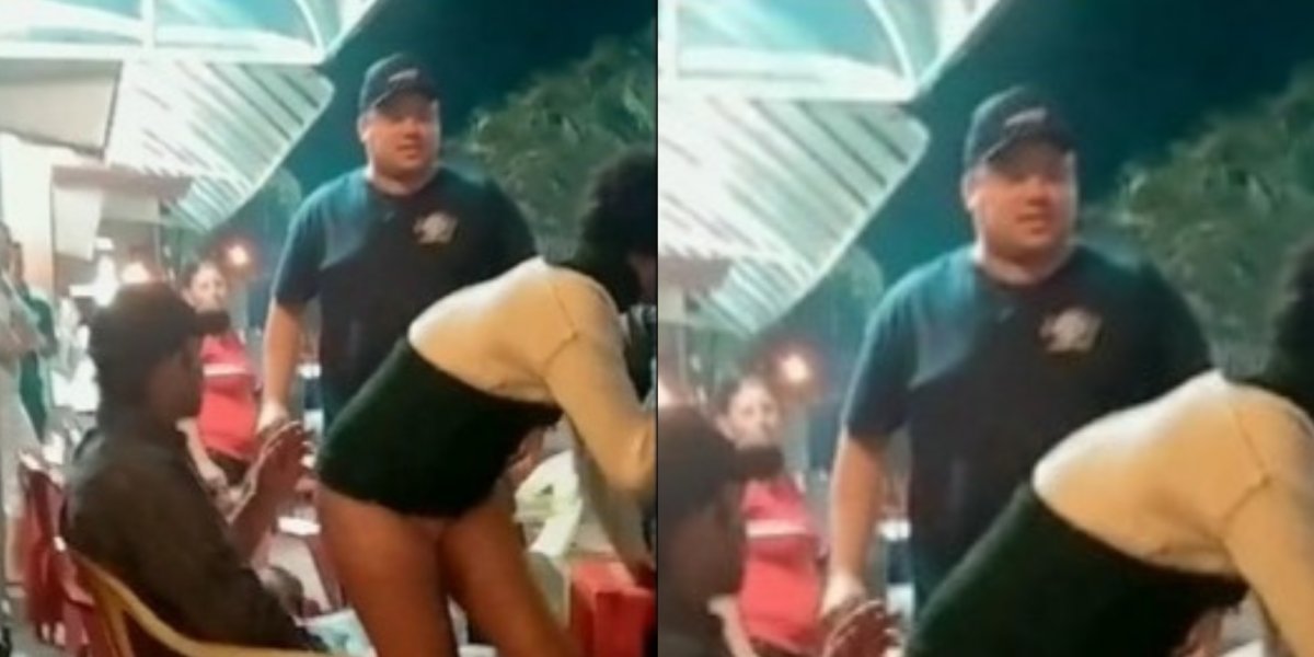 Homem expulsa a 'chibatadas' casal que estava 'sarrando' na mesa