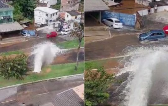 Rompimento de tubulação de água causa alagamento no Vale do Canela