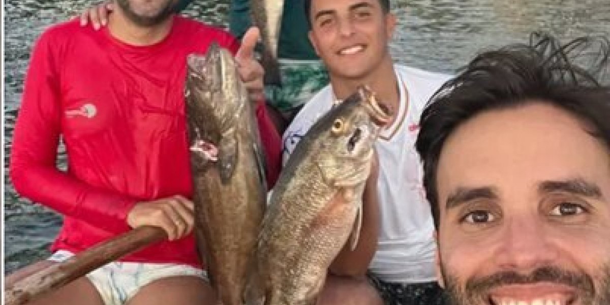 Marcelo Sangalo, primogênito de Ivete, faz aula de pescaria com o pai