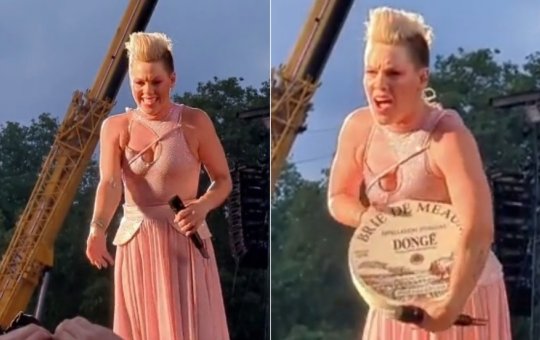 Após fã jogar cinzas da mãe no palco, Pink recebe queijo gigante de presente
