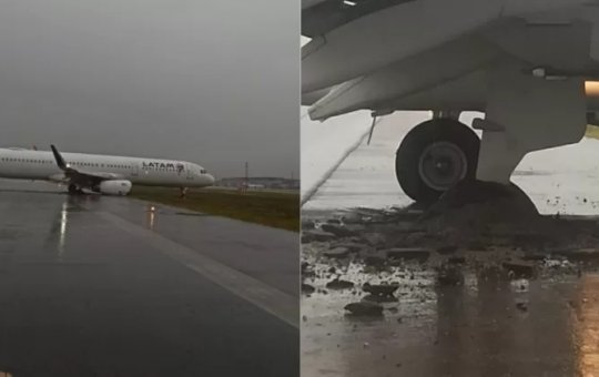 Avião da Latam derrapa em pouso, sai da pista e fecha aeroporto em Florianópolis