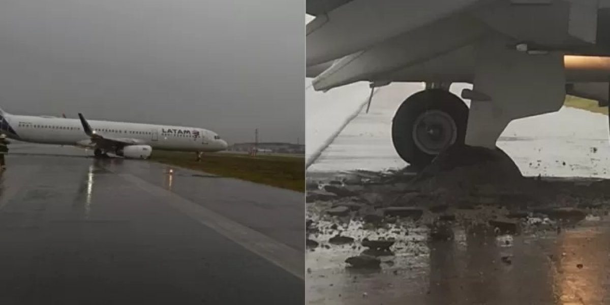 Avião da Latam derrapa em pouso, sai da pista e fecha aeroporto em Florianópolis