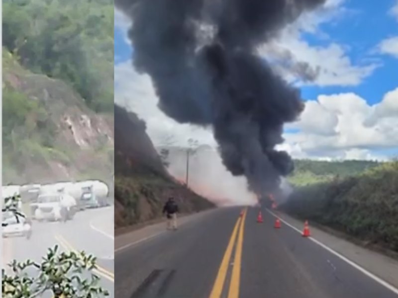 Caminhão pega fogo na BR-101; pista ficou cerca de 2h interditada