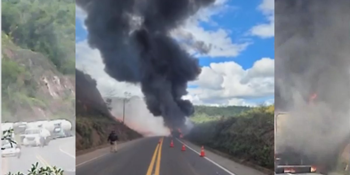 Caminhão pega fogo na BR-101; pista ficou cerca de 2h interditada