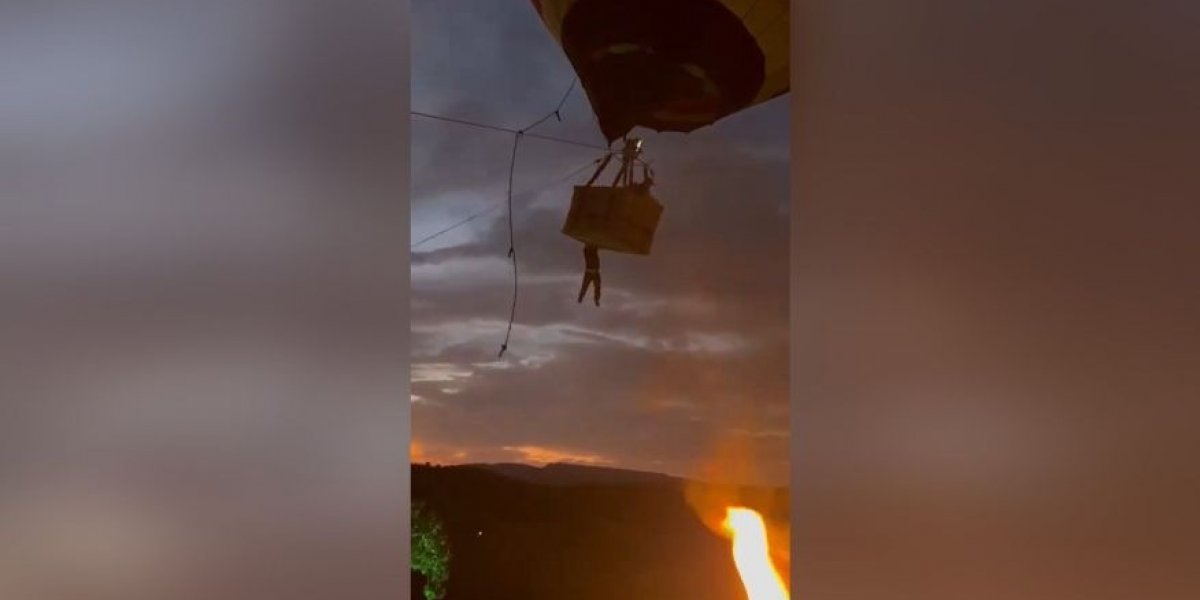 Jovem fica pendurado pelas mãos e cai de balão no interior de Goiás; veja vídeo