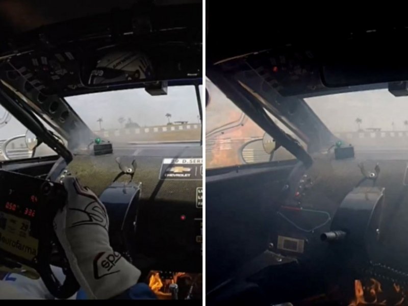 Carro de piloto da Stock Car pega fogo durante treino em Goiânia